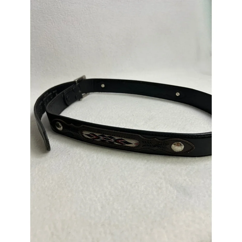 Western Cowboy Genuine Leather Mens 42 Black Woven Inlay Concho Belt Artec